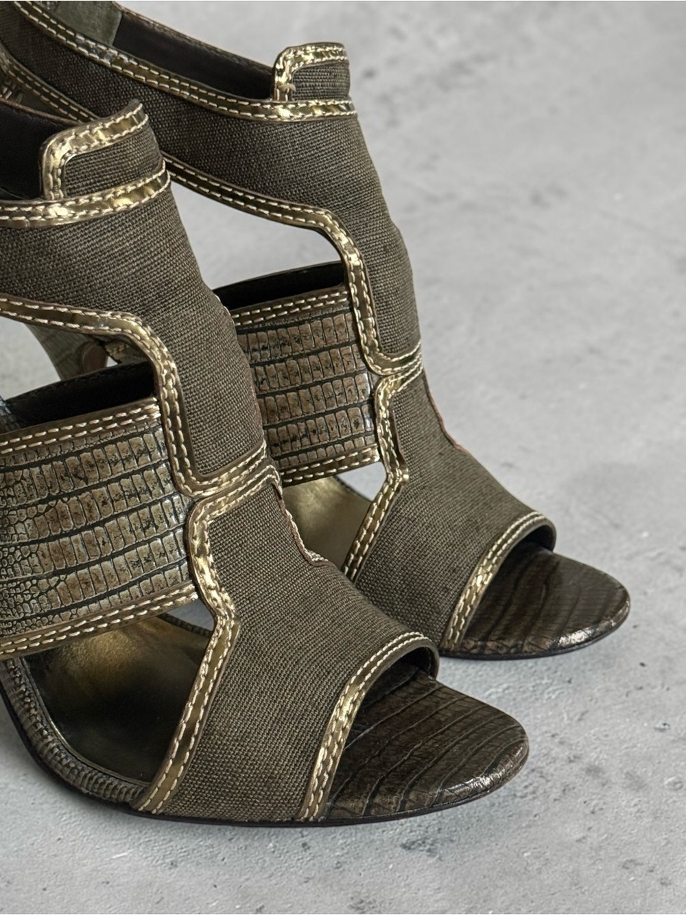 Tory Burch Geoff Caged High Heel Olive Gold Gladiator Sandals! Size 8 - Picture 9 of 16